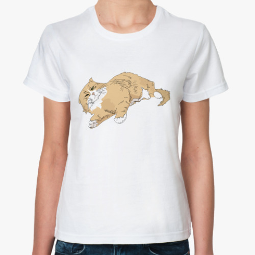 Классическая футболка с принтом  кошка