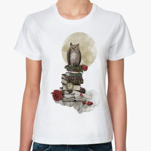 Классическая футболка Мудрая сова и книги