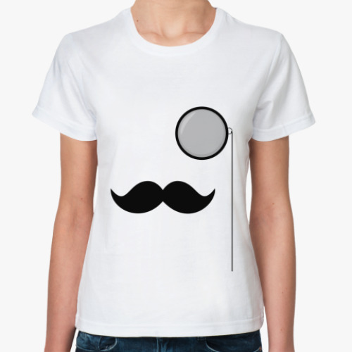 Классическая футболка с принтом Усы и монокль