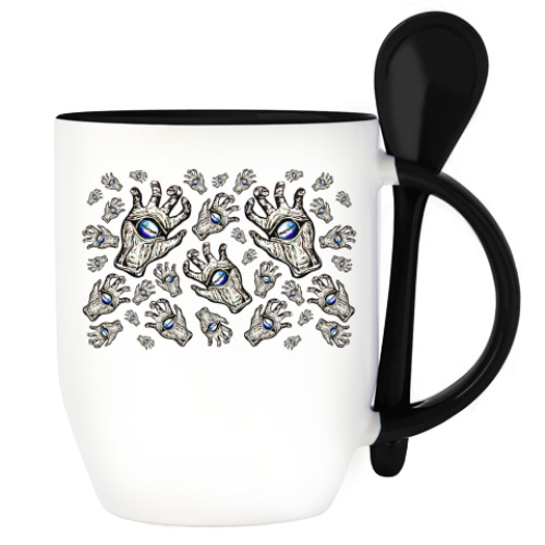 Кружка с ложкой с принтом Happy Halloween