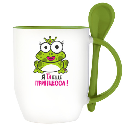 Кружка с ложкой с принтом Я та еще принцесса!