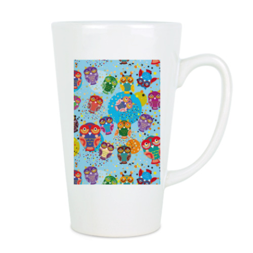 Чашка Латте с принтом смешные яркие совы