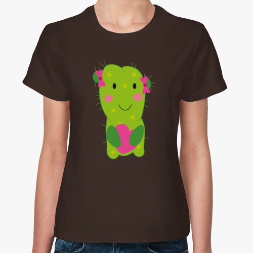 Женская футболка Девочка кактус  сердечком  в лапках