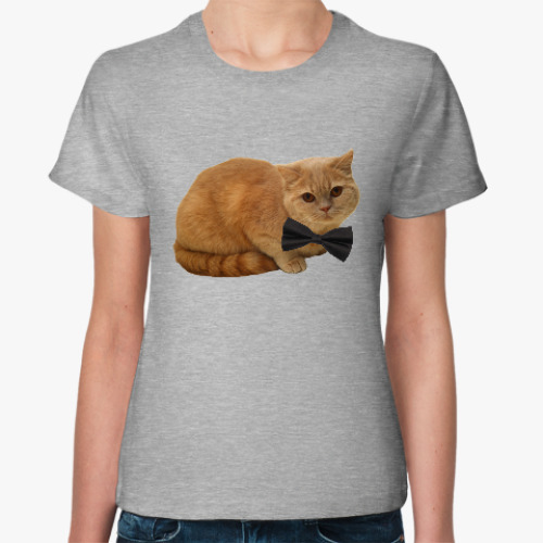 Женская футболка Cat with bow tie / кот с бабочкой