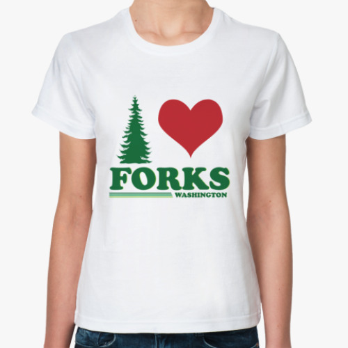 Классическая футболка с принтом I love Forks.WA