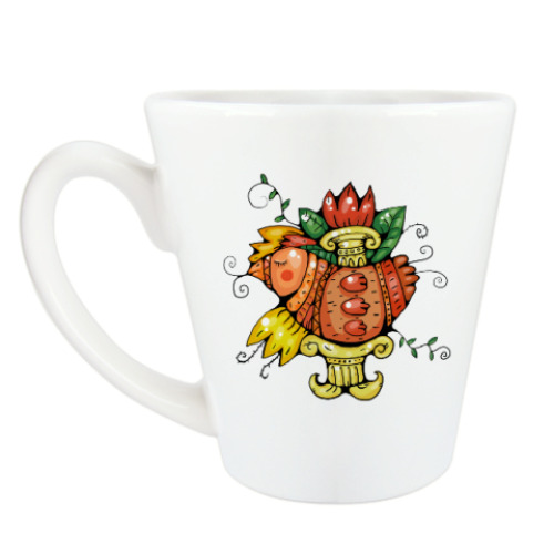 Чашка Латте с принтом Птица-Цветы