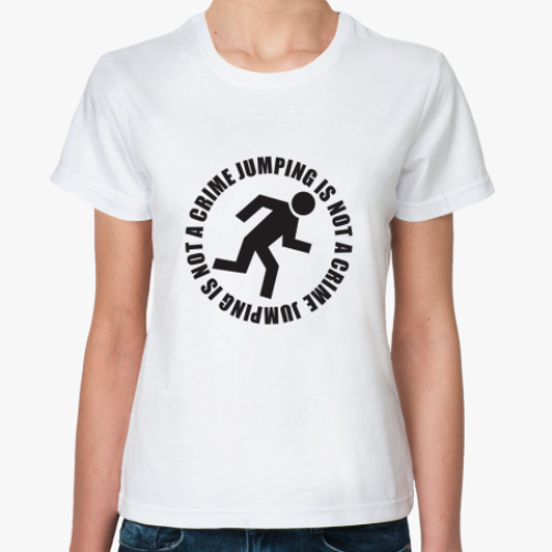 Классическая футболка с принтом Jumping Is Not a Crime