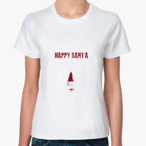 Классическая футболка с принтом  HAPPY SANTA