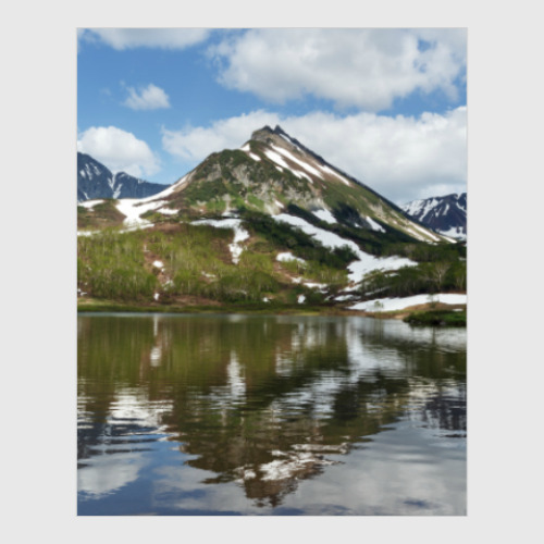 Постер Полуостров Камчатка, горы, горное озеро, отражение