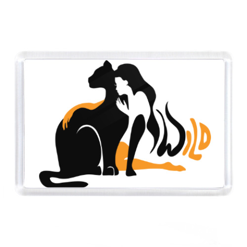 Магнит Дикая женщина. Пантера и девушка