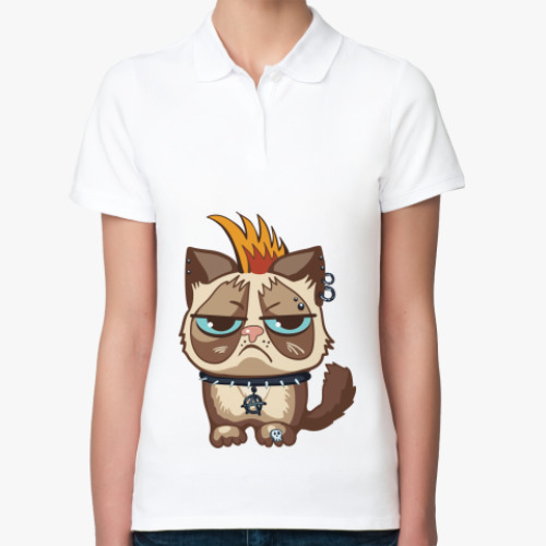 Женская рубашка поло (печать) с принтом Кот Тард (Grumpy Cat) неформал