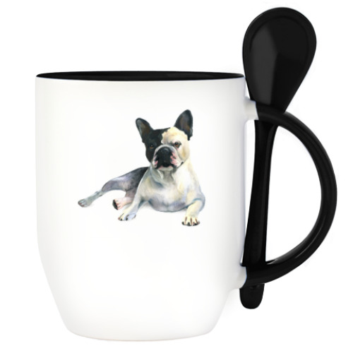 Кружка с ложкой с принтом Французский бульдог