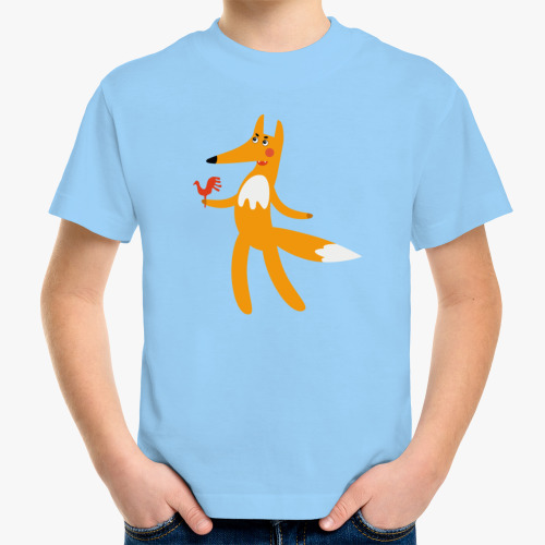 Детская футболка Веселая лиса с карамельным петушком в руках