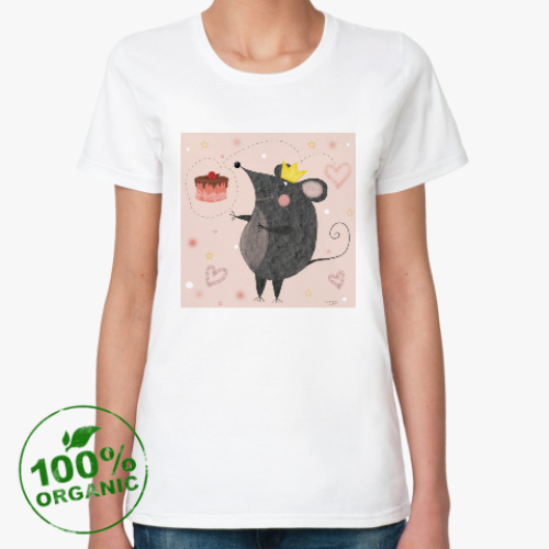 Женская футболка из органик-хлопка Мышь и тортик