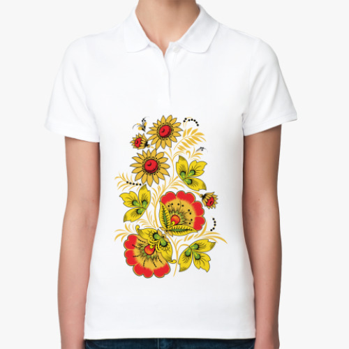 Женская рубашка поло (печать) Узор Хохлома