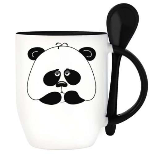 Кружка с ложкой с принтом Грустная панда