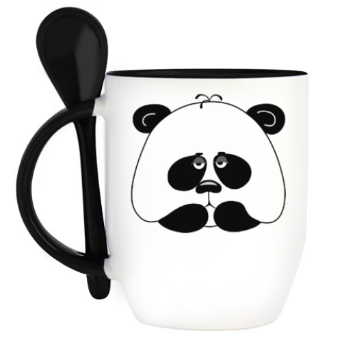 Кружка с ложкой Грустная панда