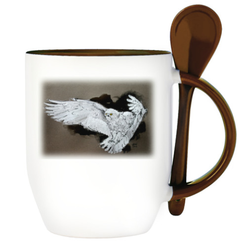 Кружка с ложкой 'Белая сова'