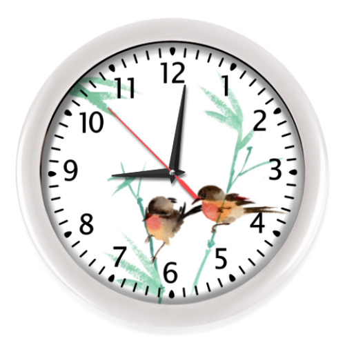 Настенные часы с принтом Птички на ветках