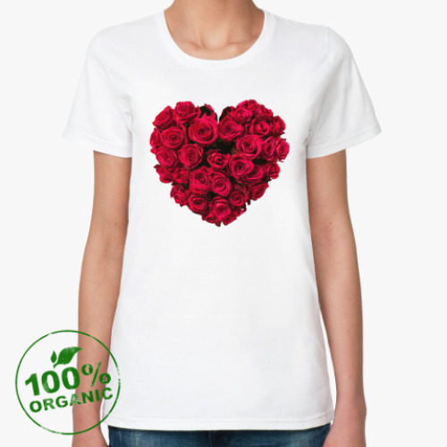 Женская футболка из органик-хлопка с принтом Сердце из роз