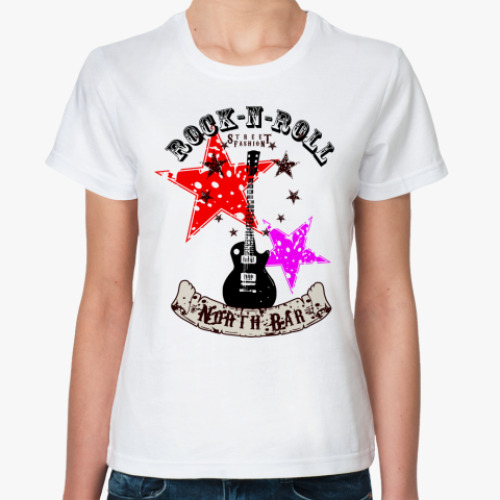 Классическая футболка с принтом Рок н ролл навсегда