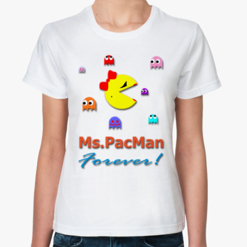 Классическая футболка с принтом Ms.PacMan Forever!