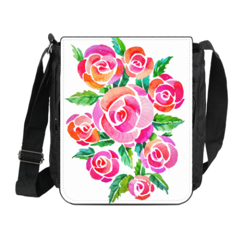 Сумка на плечо (мини-планшет) с принтом Акварельные розы