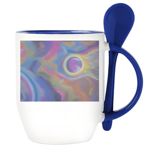 Кружка с ложкой с принтом нейрографика 'space'