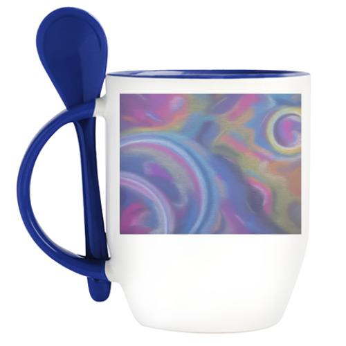 Кружка с ложкой с принтом нейрографика 'space'