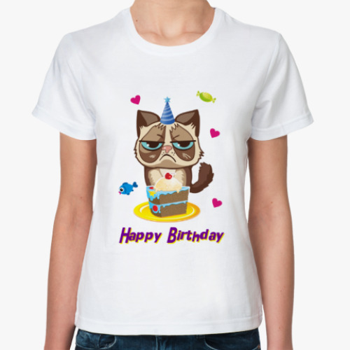 Классическая футболка с принтом Угрюмый кот Тард - Grumpy Cat