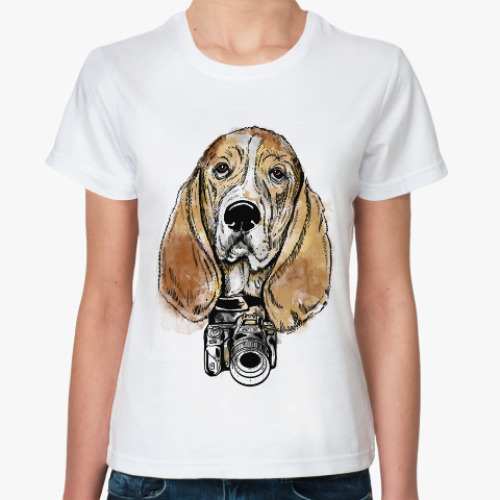 Классическая футболка с принтом Собака - Бассет хаунд