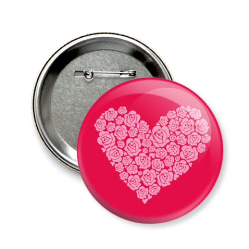 Значок 58мм с принтом 'Сердце из роз'