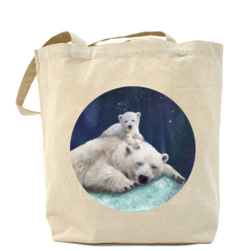 Сумка шоппер с принтом Полярные белые медведи