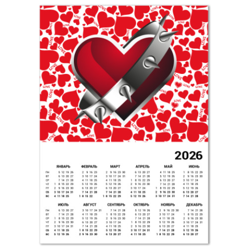 Календарь с принтом Сердце
