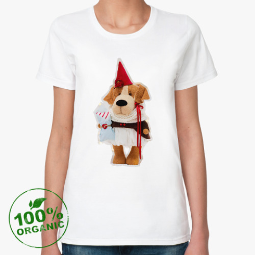 Женская футболка из органик-хлопка с принтом Новогодняя собачка