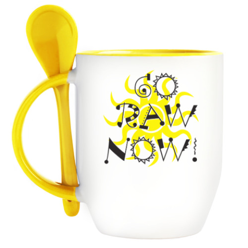 Кружка с ложкой с принтом Go Raw Now!