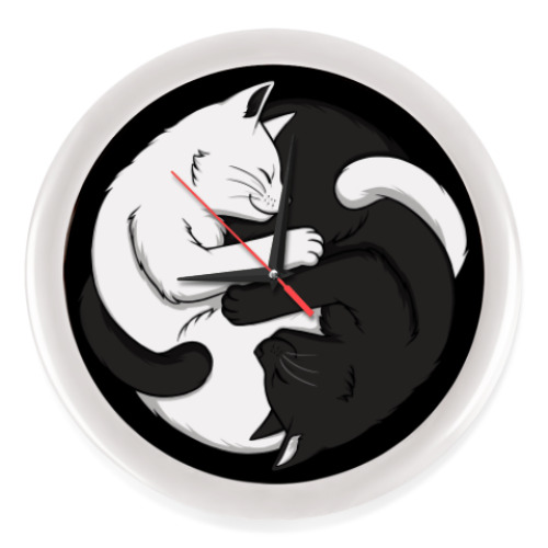 Настенные часы Черный и белый кот инь-ян