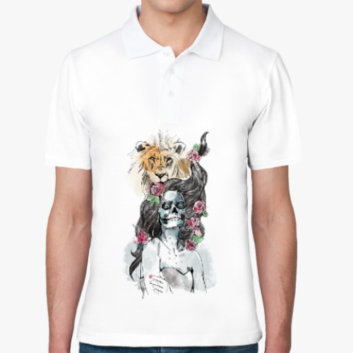Рубашка поло с принтом Девушка-Лев-Череп
