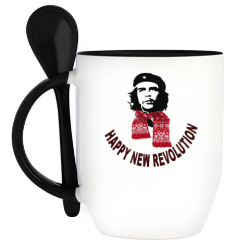 Кружка с ложкой с принтом В новый мир со старыми кумирами!