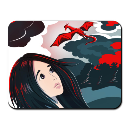 Коврик для мыши с принтом ДЕВУШКА И ДРАКОН