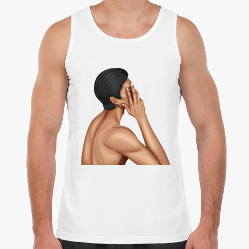 Майка с принтом Парень закрывает рукой лицо