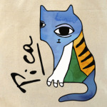 Синий арт кот психоделический