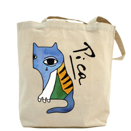 Сумка шоппер с принтом Синий арт кот психоделический