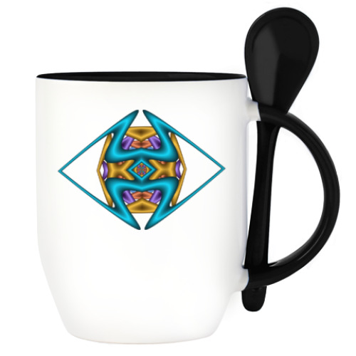 Кружка с ложкой с принтом Ромб