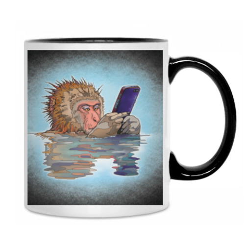 Кружка с принтом Обезьяна с мобильником