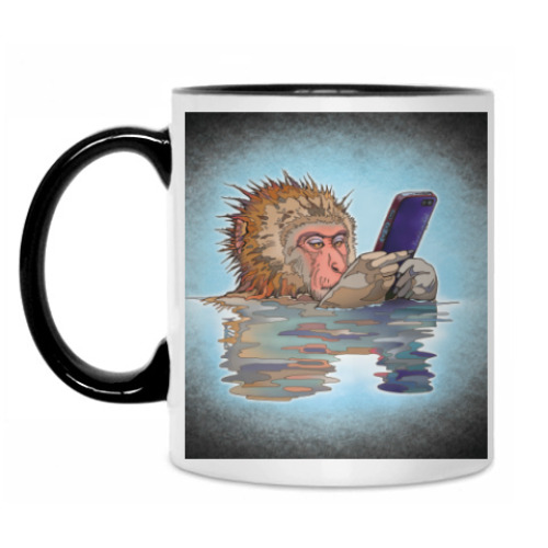 Кружка с принтом Обезьяна с мобильником