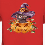 Котенок в шляпе и тыква на Хэллоуин