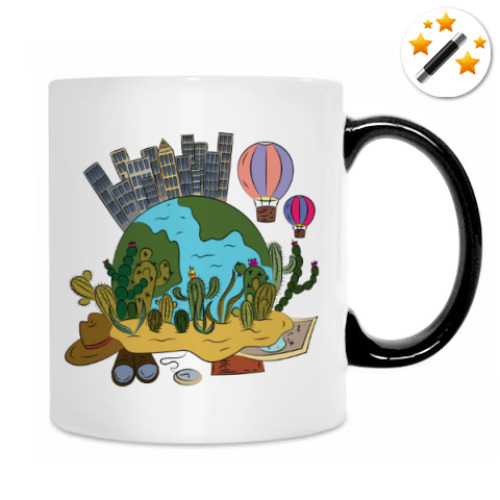 Кружка-хамелеон с принтом Путешествие в Париж и Америку