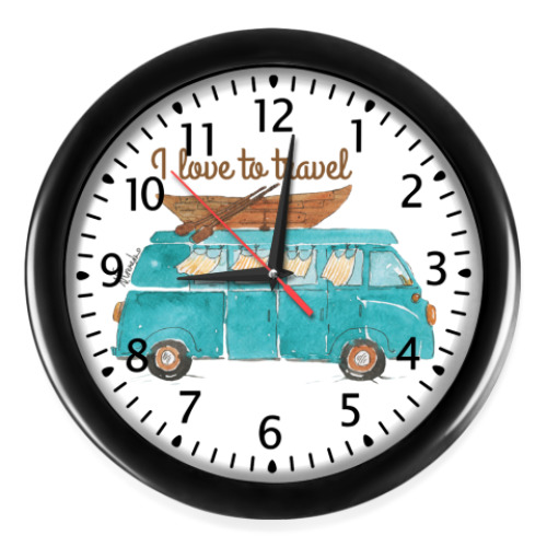 Настенные часы с принтом путешествие начинается!