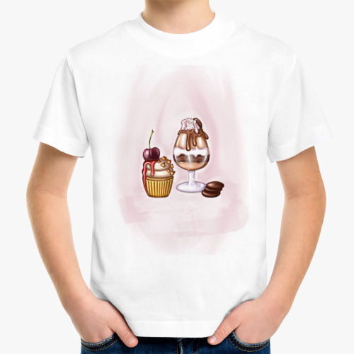 Детская футболка с принтом Десерт мороженное и кекс